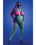 Fantasy Lingerie Glow Come Alive 3-piece Bralette, G-string & Suspender Stockings Set Neon Green Que