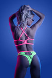 Fantasy Lingerie Glow Persuasive Contrast Elastic Open Cup Lace Cage Bra & Panty Neon Green L/xl