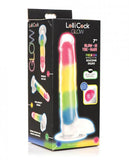 Lollicock Silicone Dildo With Balls 7 In. Rainbow Glow In The Dark