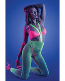 Fantasy Lingerie Glow Come Alive 3-piece Bralette, G-string & Suspender Stockings Set Neon Green O/s