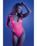 Fantasy Lingerie Glow Electric Haze Criss Cross Back Teddy With Snap Closure Neon Pink L/xl