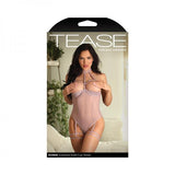 Fantasy Lingerie Tease Ronnie Caged Shelf Cup Teddy With Snap Closure & Leg Garters Pale Mauve M/l