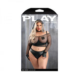 Fantasy Lingerie Play Easy Rider Open Cup Bra, Long Sleeve Fishnet Top, Panty, Choker, Gloves, Banda