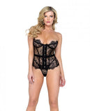 Fantasy Scalloped Eyelash Lace Bustier & Thong Black Sm