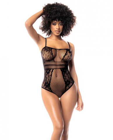 Floral Fishnet Bodysuit Black O/s