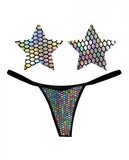 Neva Nude Naughty Knix Mirrored Mayhem Holographic G-string & Pasties - Black O/s