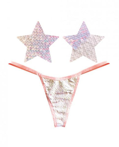 Neva Nude Naughty Knix Princess Bride Flip Sequin G-string & Pasties - Pink/white O/s