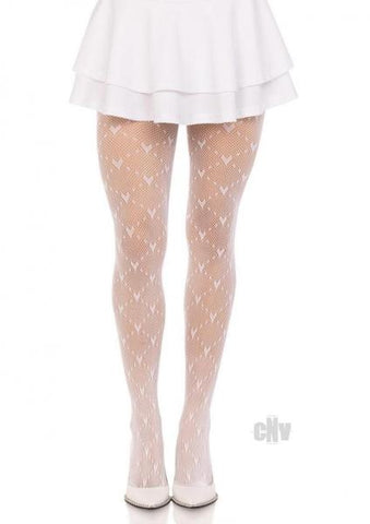 Love Struck Heart Net Tights Os Wht