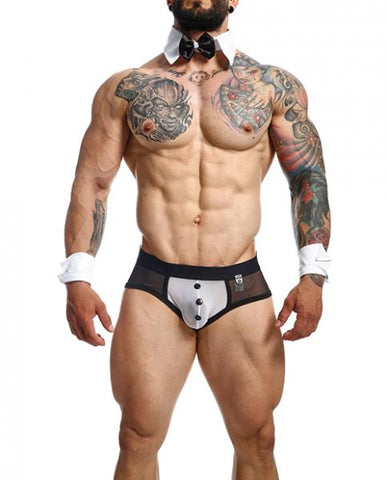 Male Basics Mob Maitre D Brief, Bow & French Cuffs Black/white Sm