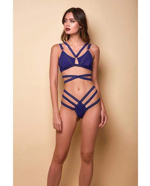 Along The Lines Strappy Bra & Cheeky Low Rise Panty Navy Sm