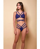 Along The Lines Strappy Bra & Cheeky Low Rise Panty Navy Md