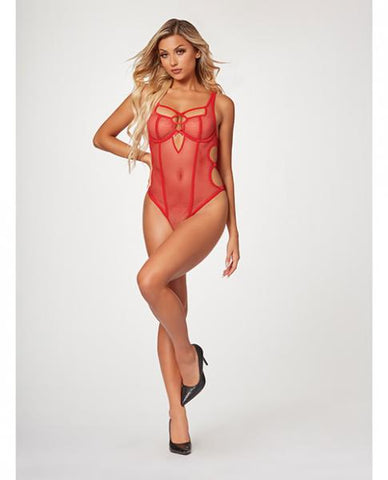 Fishnet Strappy High Cut Leg Teddy Red Md