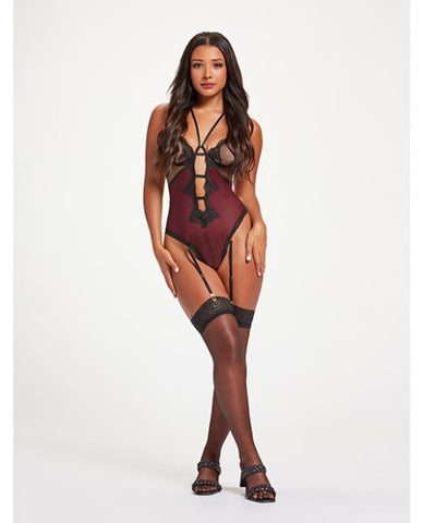 Fishnet & Stretch Lace Teddy W/double Adjustable Straps Black/wine Xl