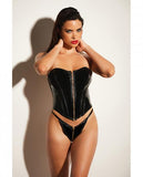 Fetish Rider Vinyl Bustier W/front Zipper & Panty Black Xl