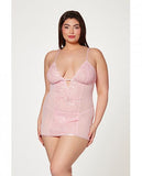 Floral Mesh Chemise & G-string Pink 3x/4x