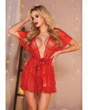 Allure Leah Lace & Mesh Open Side Cover Up Red O/s