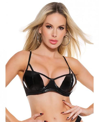 Darque Pvc Cutaway Cup Strappy Bra Black Lg