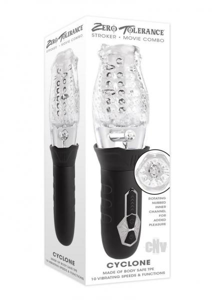 Zero Tolerance Cyclone Rechargeable Vibrating Spinning Stroker Black Clear