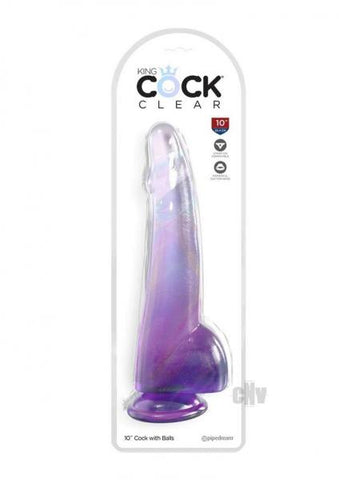 King Cock Clear With Balls 10inpurple