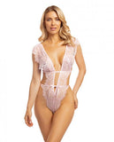 Imani Eyelash Lace Soft Cup High Leg Teddy Pink Tulle S/m
