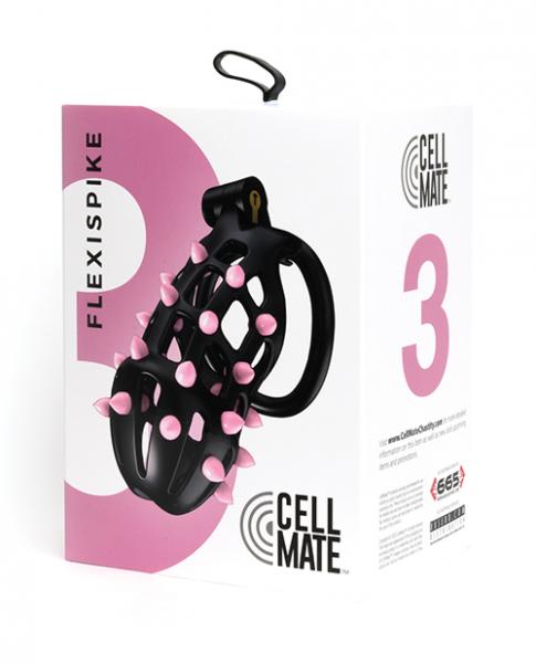 Sport Fucker Cellmate Flexispike Chastity Cage - Size 3 Black/pink