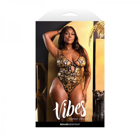 Fantasy Lingerie Vibes Boujee Cut-out Shattered Foil Mesh Bodysuit Queen Size