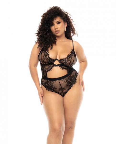 Floral Lace & Mesh Underwire Teddy W/keyhole Details Black 3x/4x