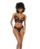 Lace Bralette & Thong Panty W/lace Up Back Black S/m