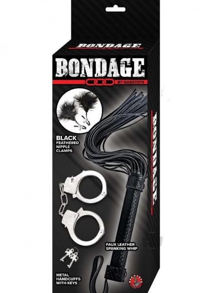 Bondage By Nasstoys Whip, Feather And Cuffs Black