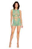 2 Pc Fishnet Crop Top & Skirt Set Seafoam O/s