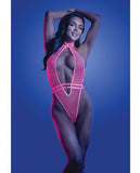 Glow Knockout Fishnet Teddy W/detachable Thong - Neon Pink M/l