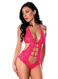 Get It Girl Lace Halter Teddy W/snap Crotch - Pink L/xl