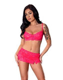 Get It Girl Lace Bra W/skirt & Thong - Pink L/xl