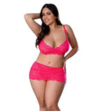 Get It Girl Lace Bra W/skirt & Thong - Pink Qn