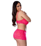Get It Girl Lace Bra W/skirt & Thong - Pink Qn