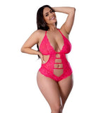 Get It Girl Lace Halter Teddy W/snap Crotch - Pink Qn