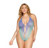Ombre Stretch Lace Teddy W/ Butterfly Charms Lavender Haze /seafoam Osq