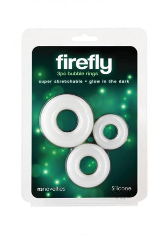 Firefly Glow In The Dark Bubble Cock Rings - White, Pack Of 3