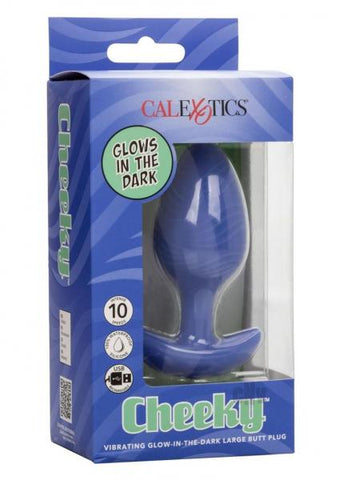 Cheeky Glow In The Dark Vibrating Butt Plug -  Large Blue