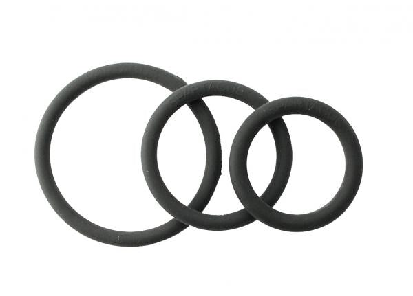 Spartacus Rubber Cock Ring Set - Black Pack of 3