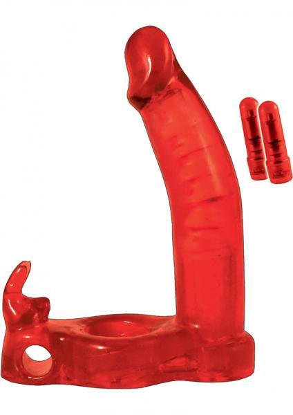Double Penetrator Rabbit Cock Ring -Red