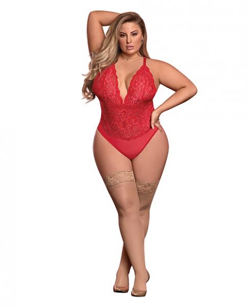 Risqué Business Lace & Mesh Teddy w/Snap Crotch Red QN