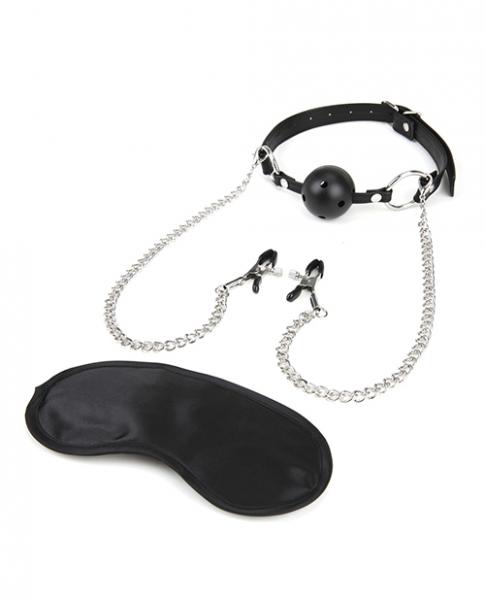 Lux Fetish Breathable Gag With Nipple Clamp