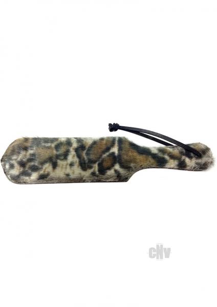 Leather Paddle With Faux Fur - Black With Leopard Fur