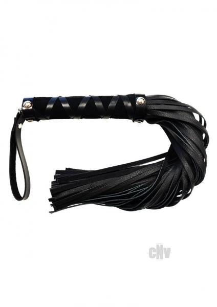 Short Leather Flogger With Studded Handle - Black