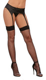 Plain Top Fishnet Thigh High Stockings Black O/S