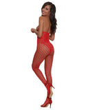 Holiday Open Cup, Open Crotch Bodystocking Red O/S