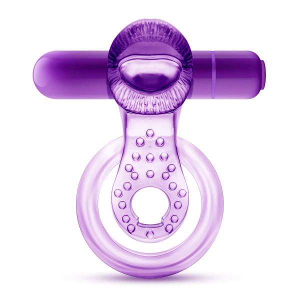 Lick It Vibrating Double Strap Cock Ring Purple