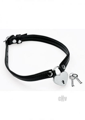 Heart Lock Leather Choker With Lock And Key - Black