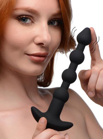 Remote Control Vibrating Silicone Anal Beads - Black